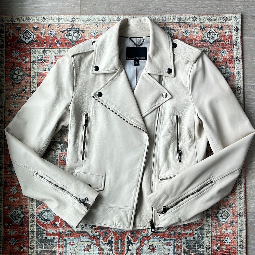 Cream leather motorcycle jacket